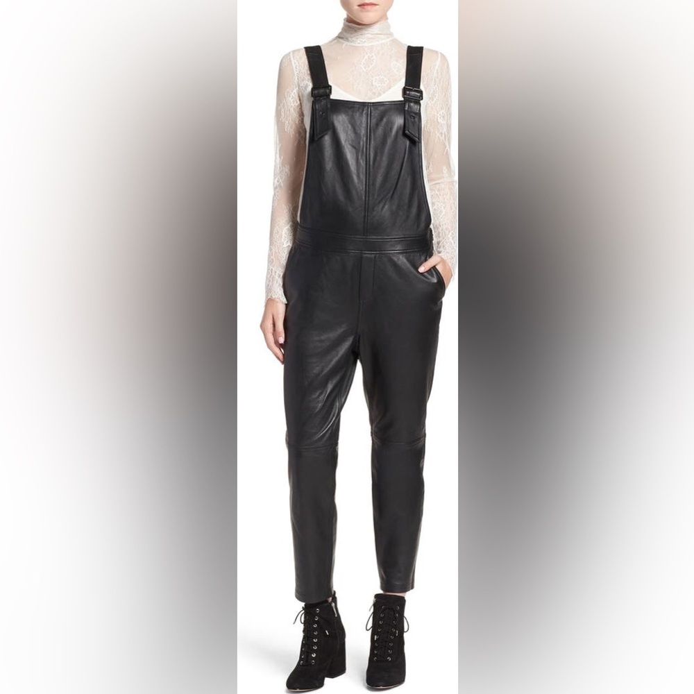 Black Leather Jumpsuit genuine rawhide